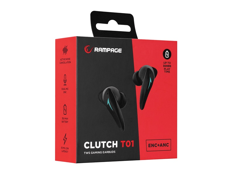 Rampage Fülhallgató - Clutch T01 (Vezeték nélküli, 4 mikrofon, ENC, ANC , Bluetooth V5.3, fekete)