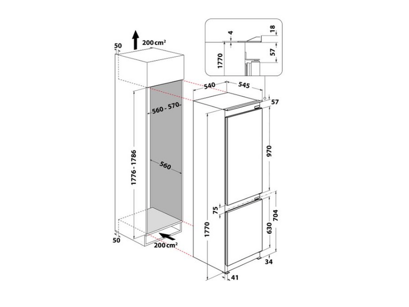 Whirlpool WHC18 T594 Ugradbeni hladnjak s donjim zamrzivačem