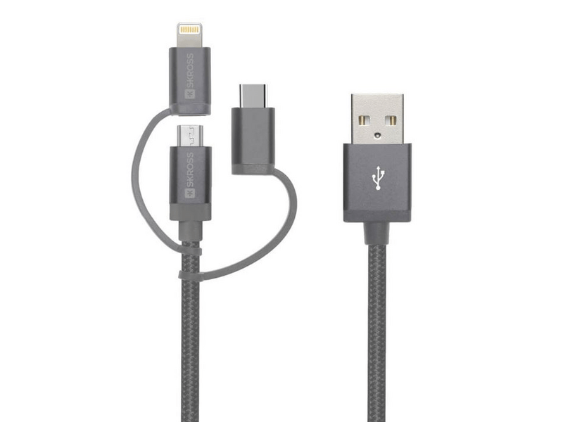 Skross Steel Line 3in1 (Micro/Type-C/Lightning) USB kábel, 1 m
