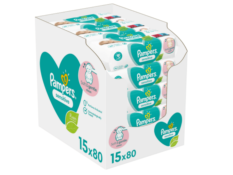 Pampers Sensitive törlőkendő, 15x 80 db
