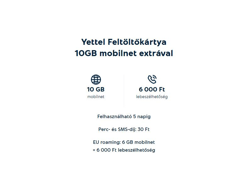 Yettel Feltöltőkártya Expressz 10GB-os csomag