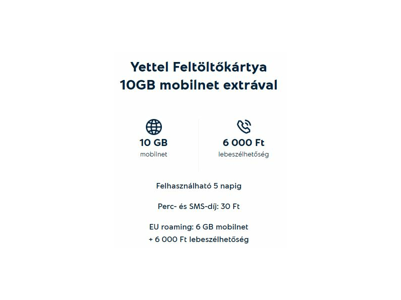 YETTEL FELTÖLTŐKÁRTYA EXPR. 10GB-OS CSOM