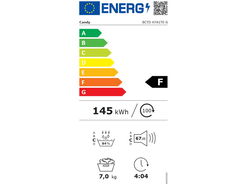 Candy BCTD H7A1TE-S ugradbena sušilica rublja s toplinskom pumpom