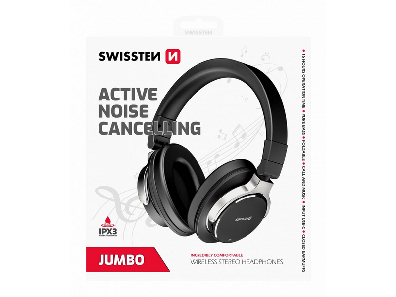 Swissten Jumbo ANC sztereó fejhallgató, fekete (52510700)