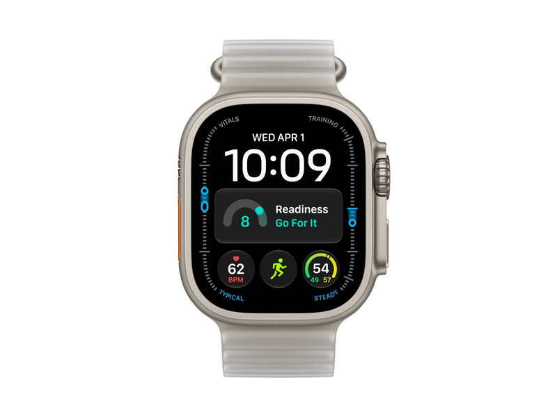 Apple Watch Ultra 4, Natúr titán tok, Áttetsző szürke óceán szíj (MJAD4QH/A)