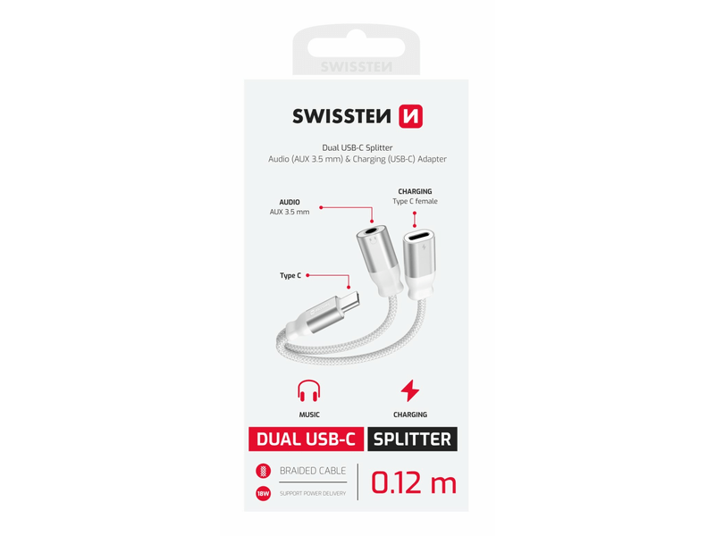 Swissten USB-C - USB-C/AUX Audio és töltőadapter (73502304)