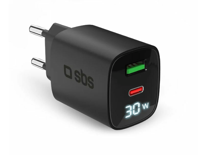 SBS LCD hálózati töltő GaN 30W fekete