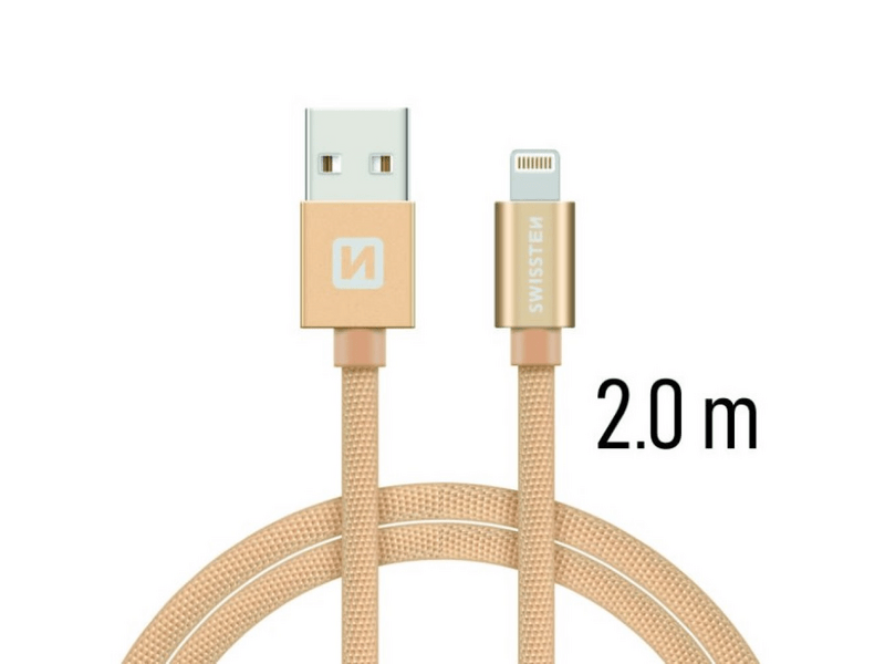 Swissten USB/Lightning Adat- és töltőkábel, arany, 2 m (71523304)