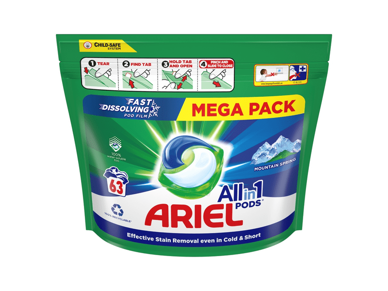 Ariel All-in-1 PODS Montain Spring Mosókapszula, 63 db