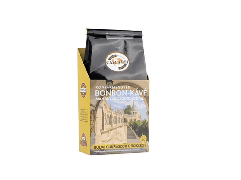 Cafe Frei Konyakmeggyes bonbon-kávé mandulás csokoládéval, szemes, 125 g