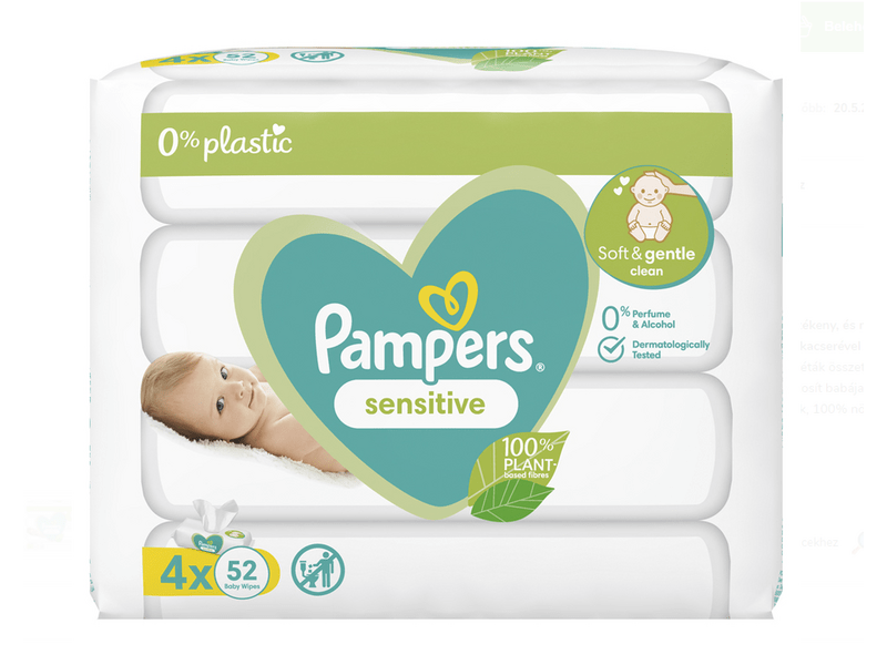 Pampers Sensitive törlőkendő, 4x 52 db