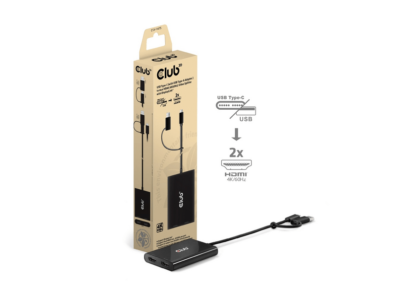 Club 3D CSV-1475 USB-C/USB-A - 2xHDMI elosztó