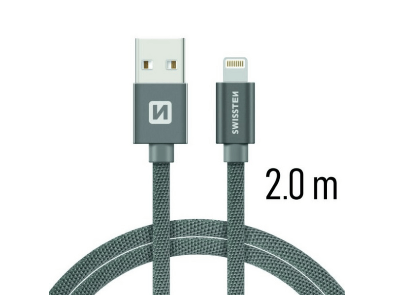 Swissten USB/Lightning Adat- és töltőkábel, szürke, 2 m (71523302)