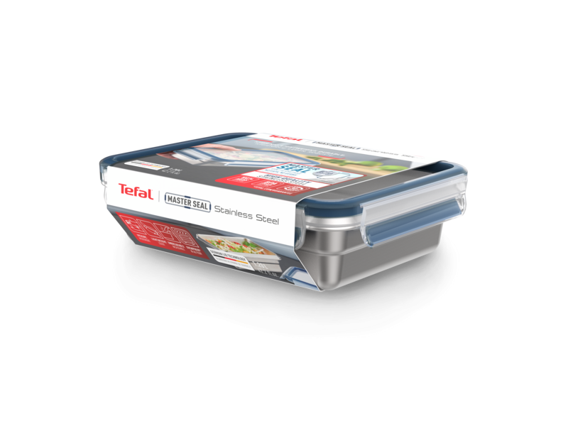 Tefal Masterseal Stainless Steel N1150510 Négyszögletű ételtároló doboz, 1,2 L