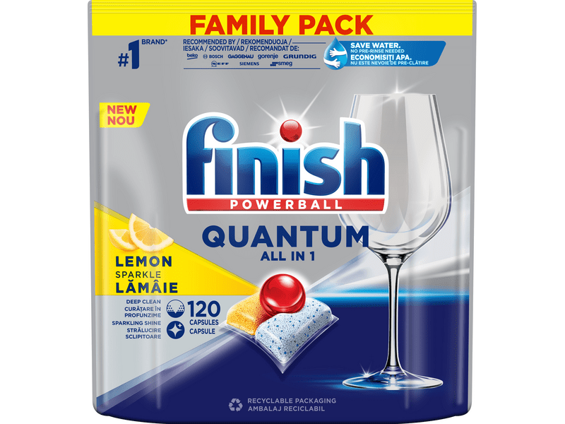 Finish Powerball Quantum All in 1 mosogatógép-kapszula, Lemon, 120 db