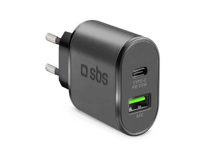 SBS USB Type-C 25W + USB-A AFC utazó töltő (29074)