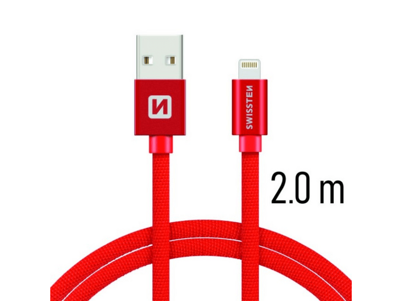 Swissten USB/Lightning Adat- és töltőkábel, piros, 2 m (71523306)