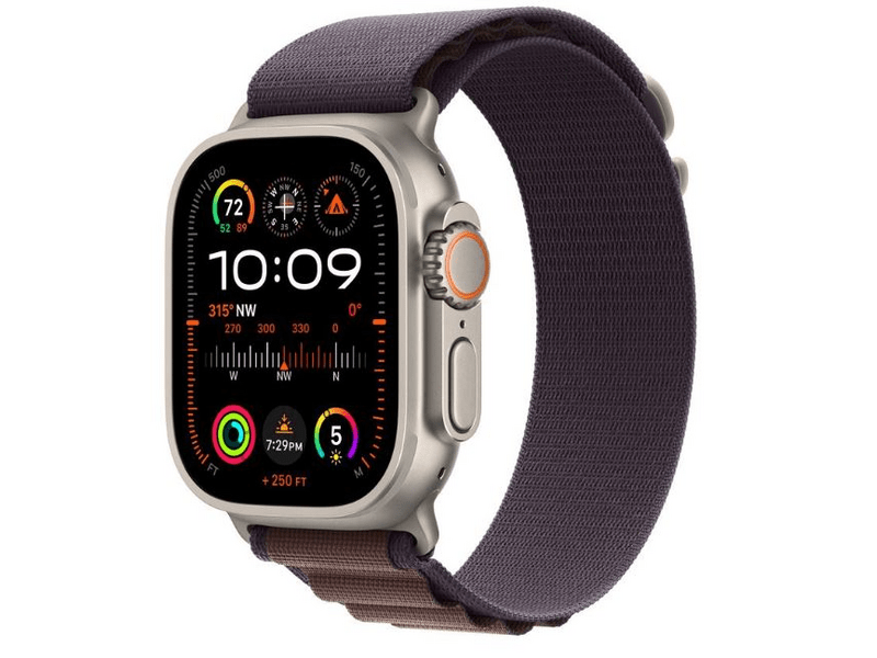 Apple Watch Ultra 2 GPS + Cellular, 49 mm titántok, indigó alpesi pánt, S (MRER3CM/A)