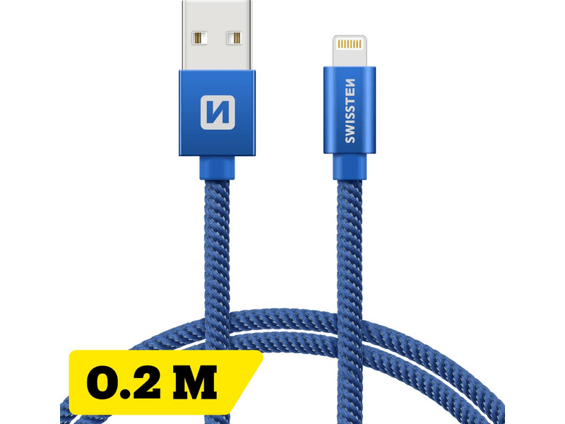 Swissten USB/Lightning Adat- és töltőkábel, kék, 0,2 m (71523108)