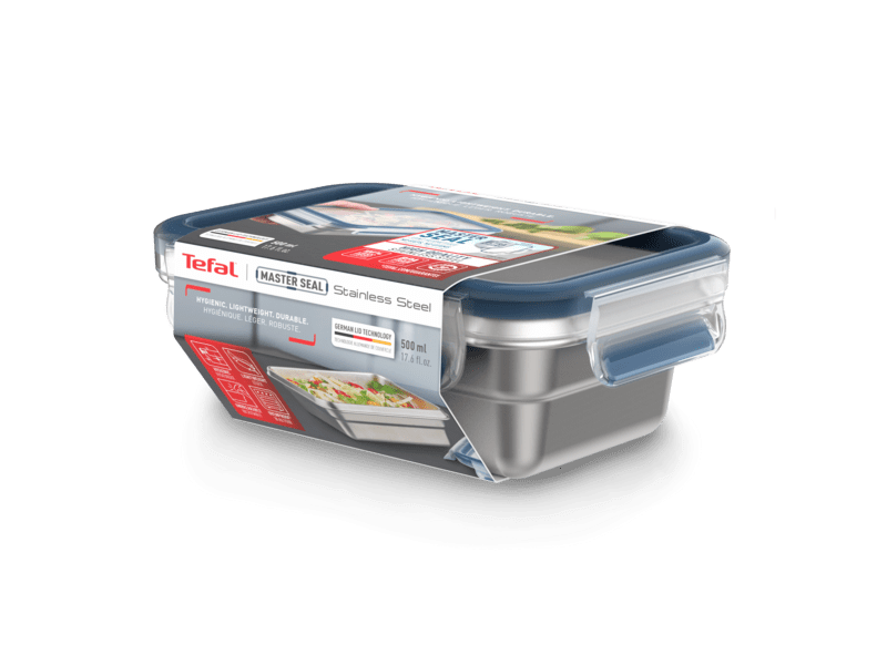 Tefal Masterseal Stainless Steel N1150310 Négyszögletű ételtároló doboz, 0,5 L