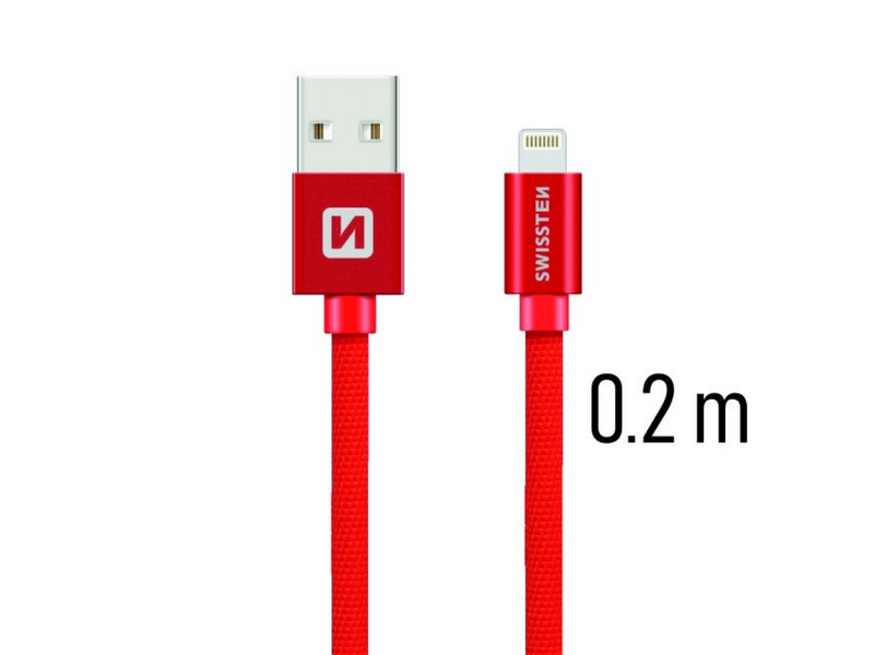 Swissten USB/Lightning Adat- és töltőkábel, piros, 0,2 m (71523106)