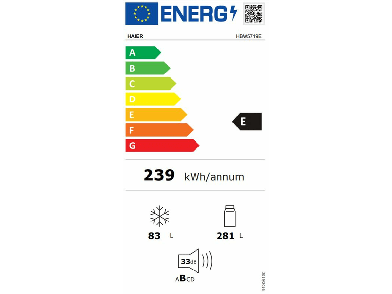 Haier HBW5719E Beépíthető kombinált hűtőszekrény