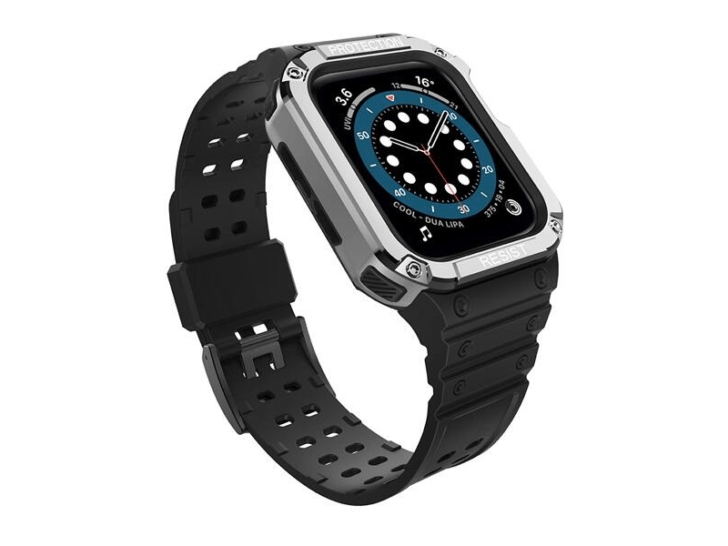 Gigapack Apple Watch Series Szilikon pótszíj+keret, fekete/ezüst (141541)