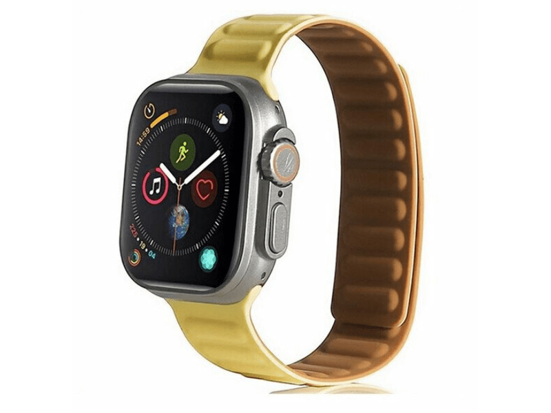 Gigapack Apple Watch Series/Ultra Szilikon pótszíj, sárga/barna (142783)