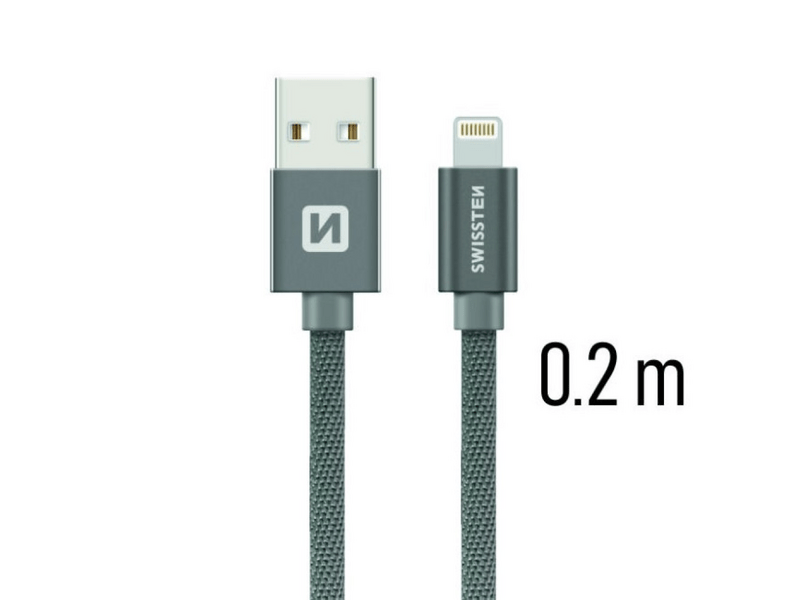 Swissten USB/Lightning Adat- és töltőkábel, szürke, 0,2 m (71523102)
