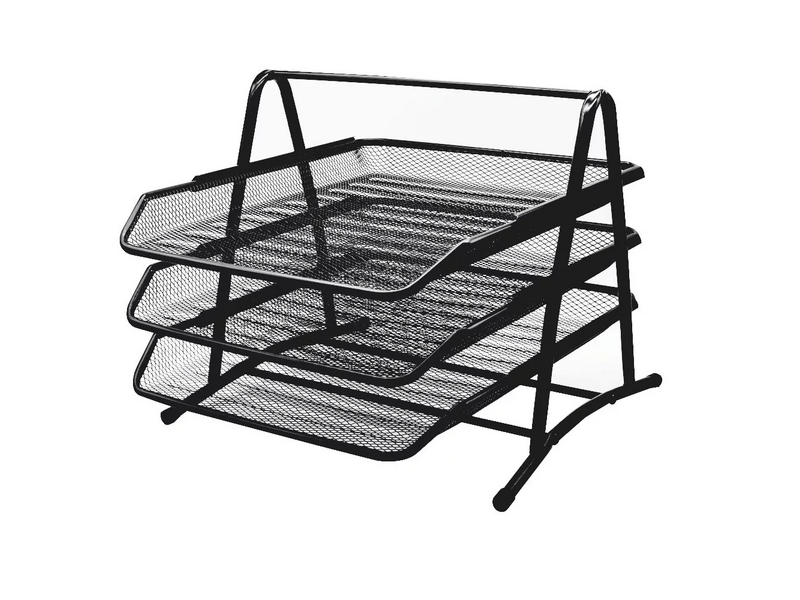 Fémhálós 3 emeletes fekete irattálca (C11823)