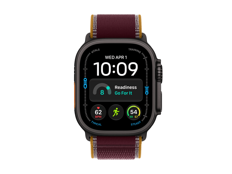 Apple Watch Ultra 4, Fekete titán tok, Burgundy terep pánt, S/M (MJC34QH/A)