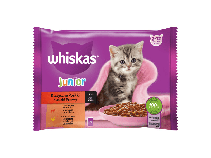 Whiskas Junior klasszikus tasakos eledel válogatás, 4x85g