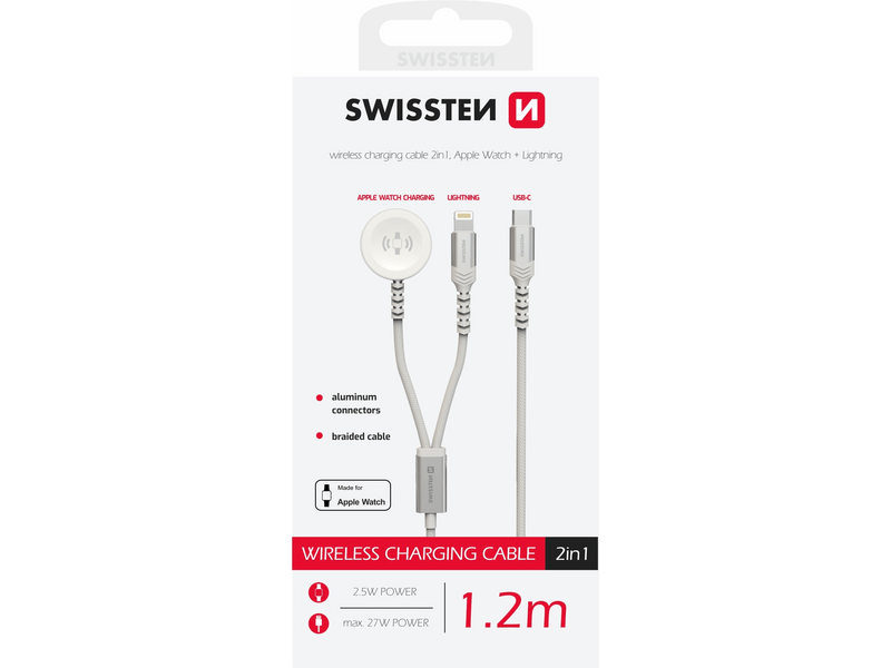 Swissten 2in1 Vezeték nélküli töltő, Apple Watch & lightning kábel, USB-C (22065503)