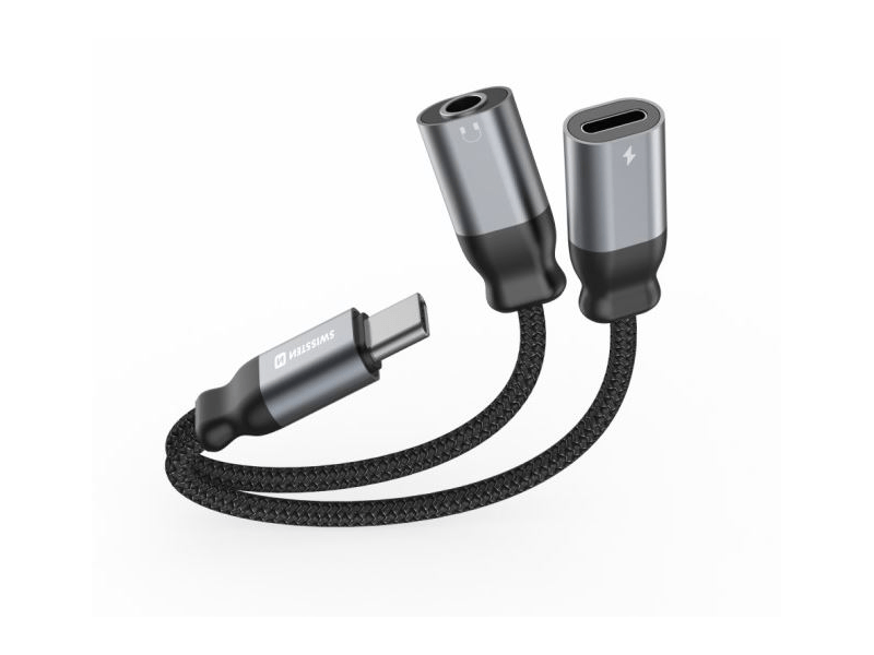 Swissten USB-C - USB-C/AUX Audio és töltőadapter (73502301)