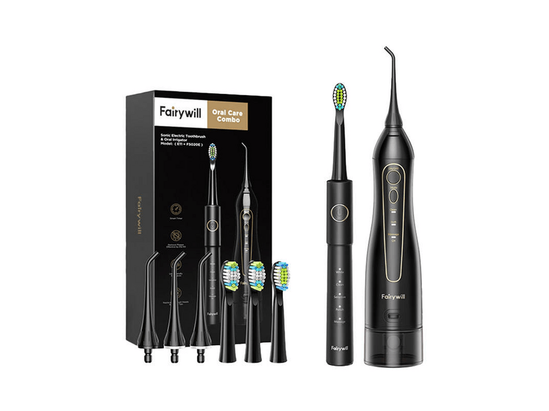 FairyWill FW-5020E + FW-E11 Szónikus fogkefe szájzuhannyal, fekete