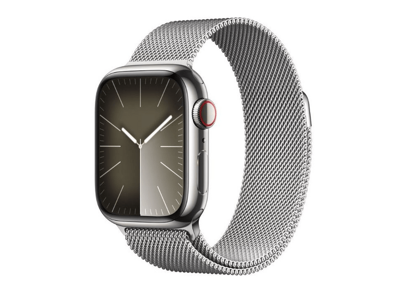 Apple Watch Series 9 GPS + Cellular, 41mm, ezüst rozsdamentes acéltok, ezüst milánói szíj (MRJ43QH/A)