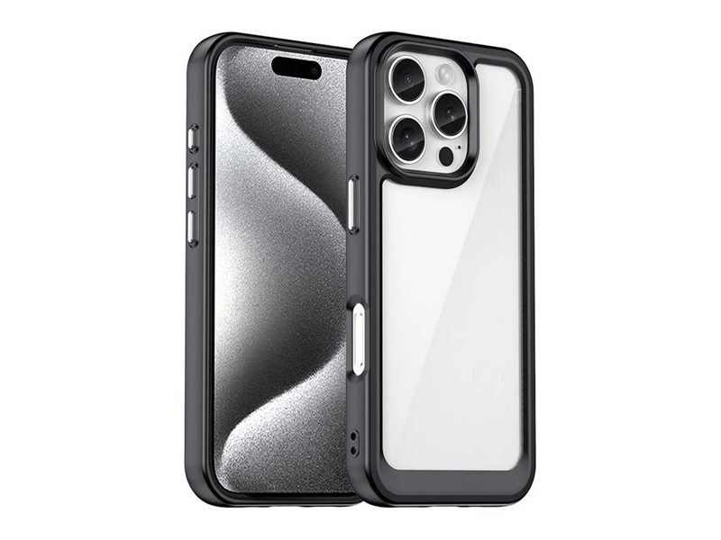 Gigapack Apple iPhone 16 Pro Szilikon tok, átlátszó/fekete (160124)