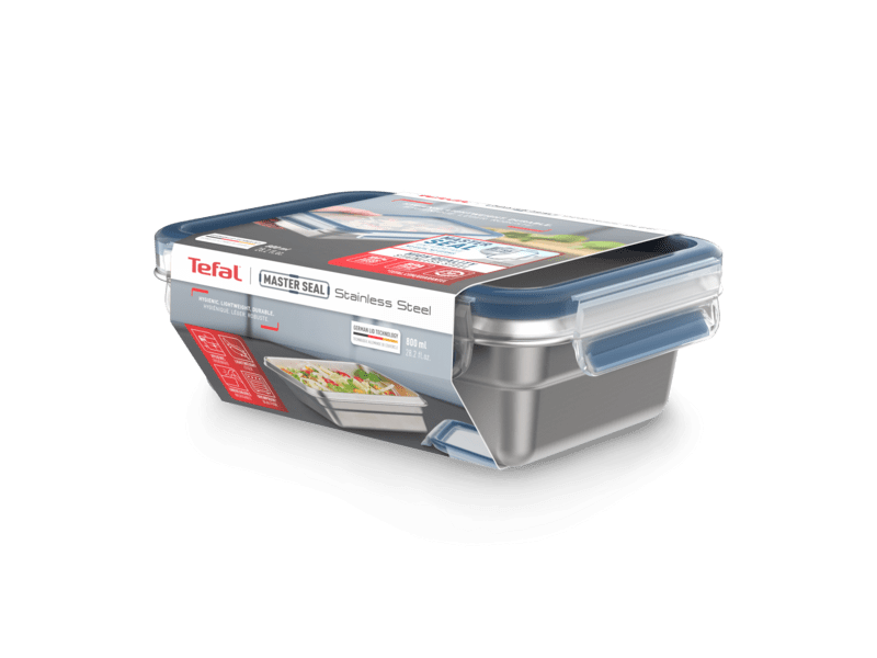 Tefal Masterseal Stainless Steel N1150410 Négyszögletű ételtároló doboz, 0,8 L