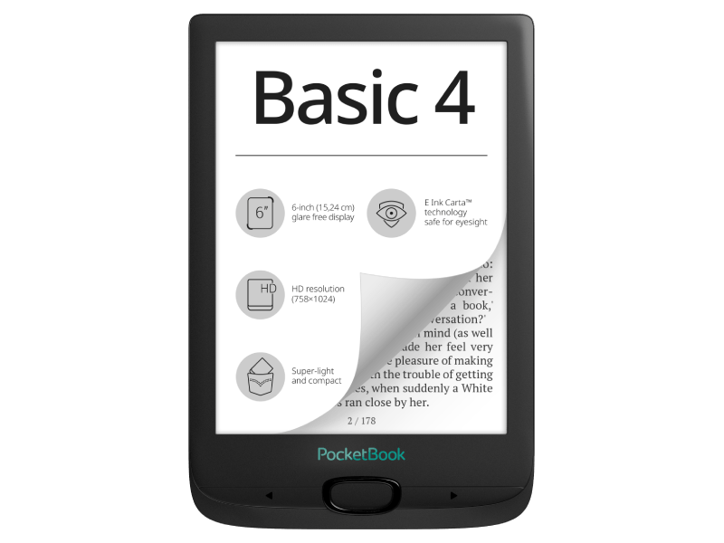 Pocketbook Basic 4 E-book olvasó, fekete (606-E-RU)