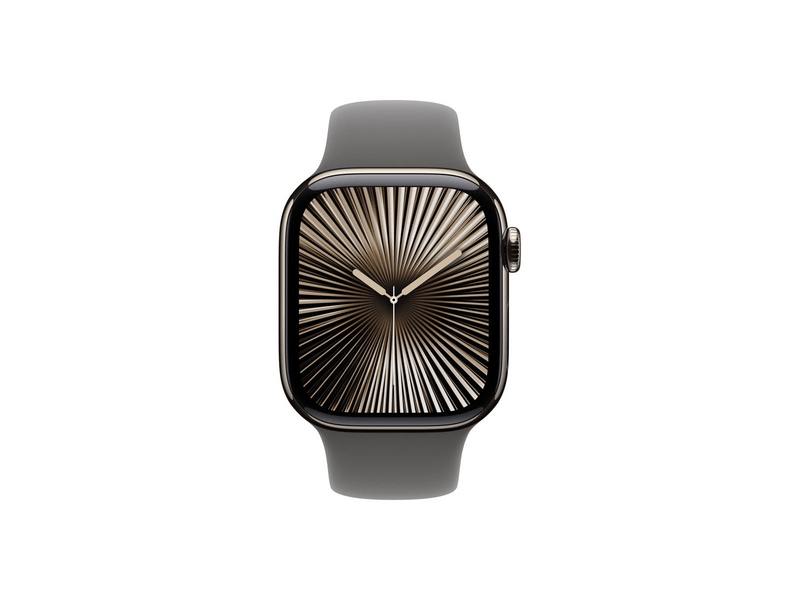 Apple Watch Series 10 GPS + Cellular, 42 mm natúr titántok, kőszürke sportszíj, S/M (MWXD3QH/A)
