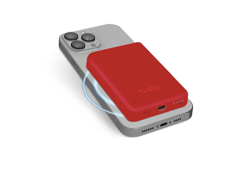 SBS 5000mAh bežična magnetska powerbank baterija, crvena (TEBB5000MAG1CR)