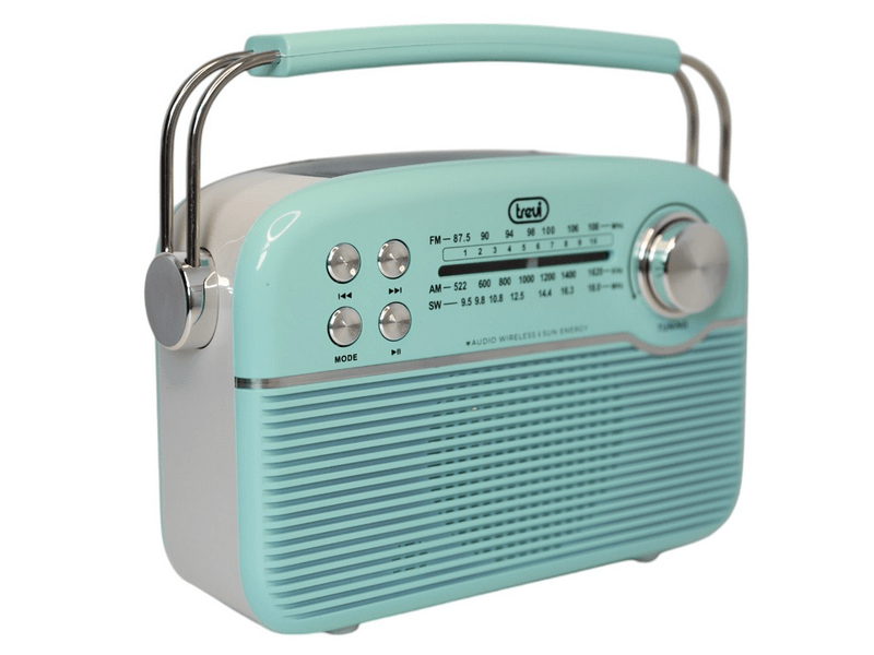 Trevi RA 7F50 BT Hordozható vintage napelemes rádió, tiffany zöld