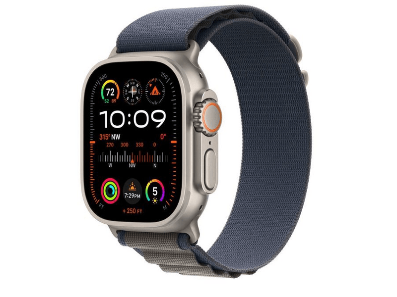 Apple Watch Ultra 2 GPS + Cellular, 49 mm titántok, kék alpesi pánt, S (MREK3CM/A)