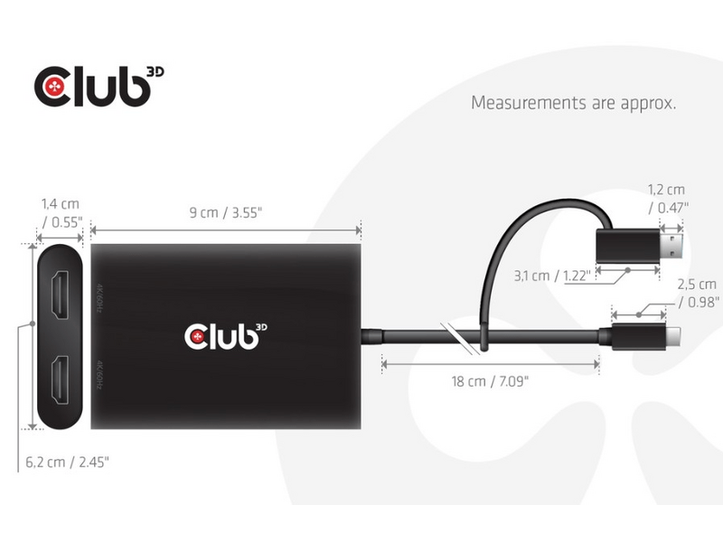 Club 3D CSV-1475 USB-C/USB-A - 2xHDMI elosztó