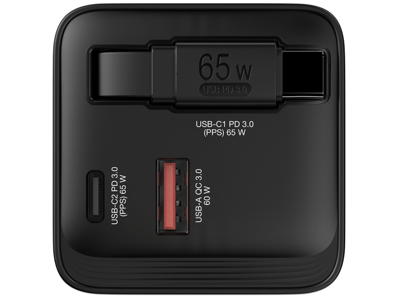 Verbatim GaN 65W AC punjač s uvlačivim kabelom (32217)