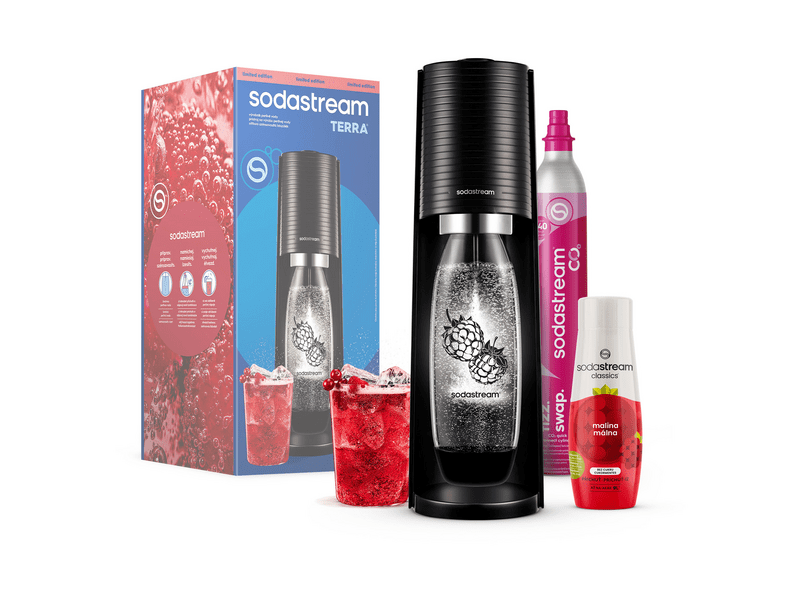 SodaStream Terra Black Málna Zero Megapack, fekete