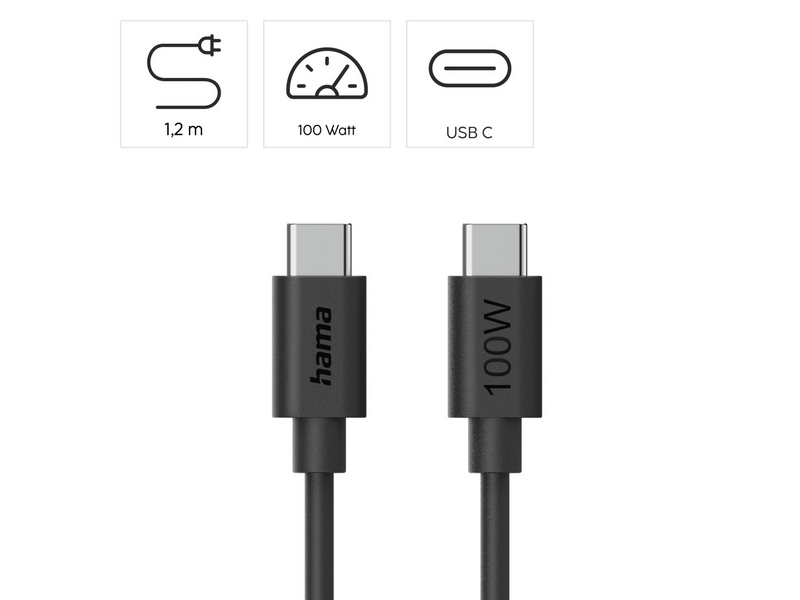 Hama USB Type-C 100W Adatkábel, 1.2 m (86448)