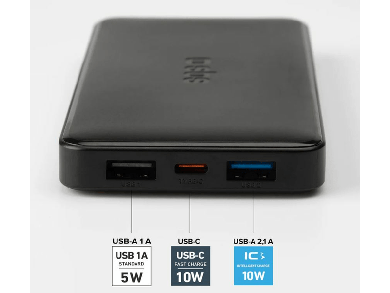 SBS PowerBank 10000mAh, 2USB-A/C fekete