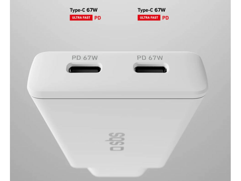 SBS ExtraSlim GaN PD 67W USB-C punjač, bijeli (TETRGAN2C70SLIM)