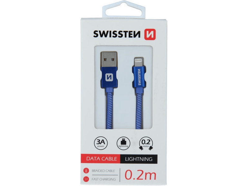 Swissten USB/Lightning Adat- és töltőkábel, kék, 0,2 m (71523108)